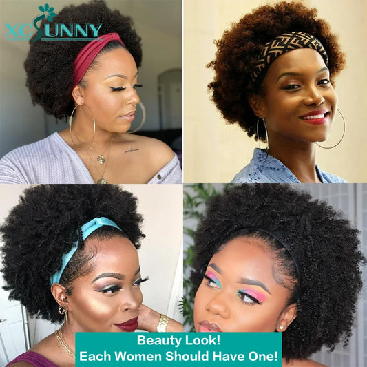 Afro Kinky Curly Bob Headband Wig Human Hair 14" 200% Short Curly Wigs Remy Brazilian Full Machine Made Wig For Women xcsunny