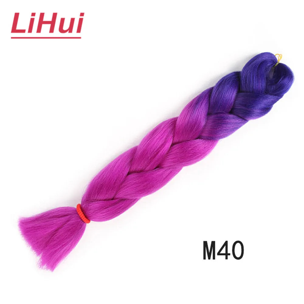 24 Inches Synthetic Braiding Hair Jumbo BraidOmbre Jumbo Hair Extension For Women DIY Hair Braids Purple Pink  Yellow Gray Lihu