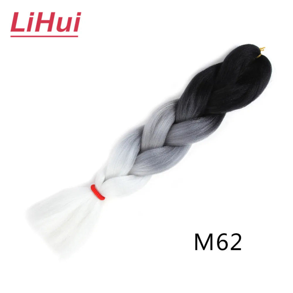 24 Inches Synthetic Braiding Hair Jumbo BraidOmbre Jumbo Hair Extension For Women DIY Hair Braids Purple Pink  Yellow Gray Lihu