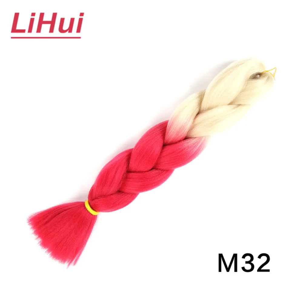 24 Inches Synthetic Braiding Hair Jumbo BraidOmbre Jumbo Hair Extension For Women DIY Hair Braids Purple Pink  Yellow Gray Lihu