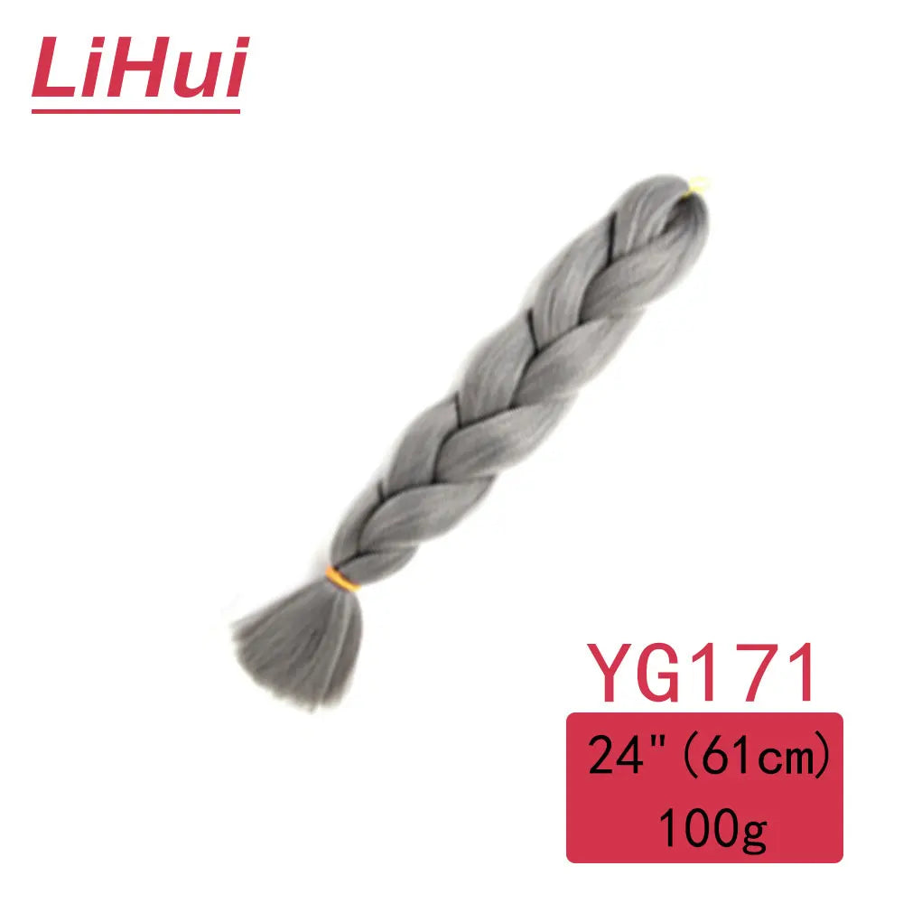 24 Inches Synthetic Braiding Hair Jumbo BraidOmbre Jumbo Hair Extension For Women DIY Hair Braids Purple Pink  Yellow Gray Lihu