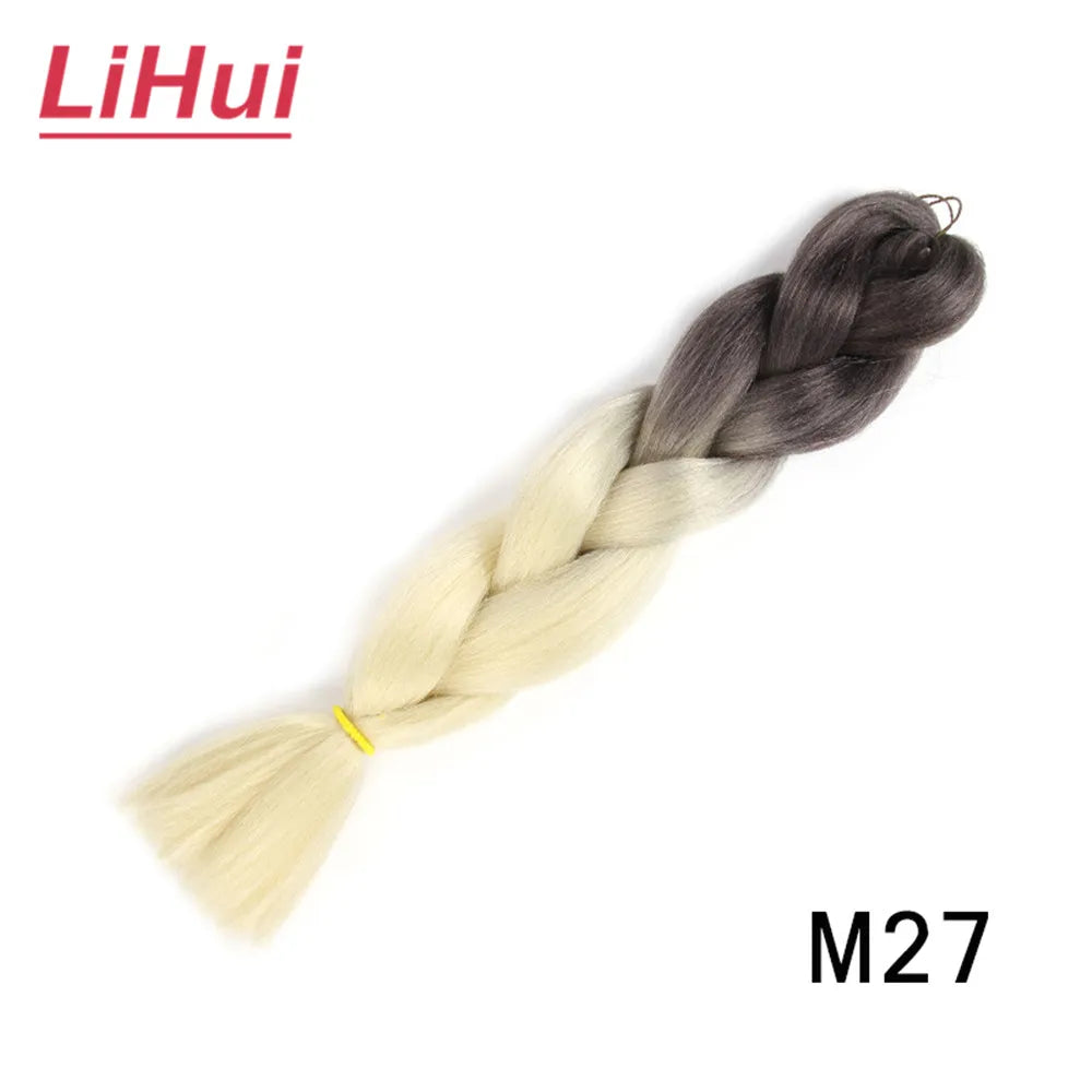 24 Inches Synthetic Braiding Hair Jumbo BraidOmbre Jumbo Hair Extension For Women DIY Hair Braids Purple Pink  Yellow Gray Lihu
