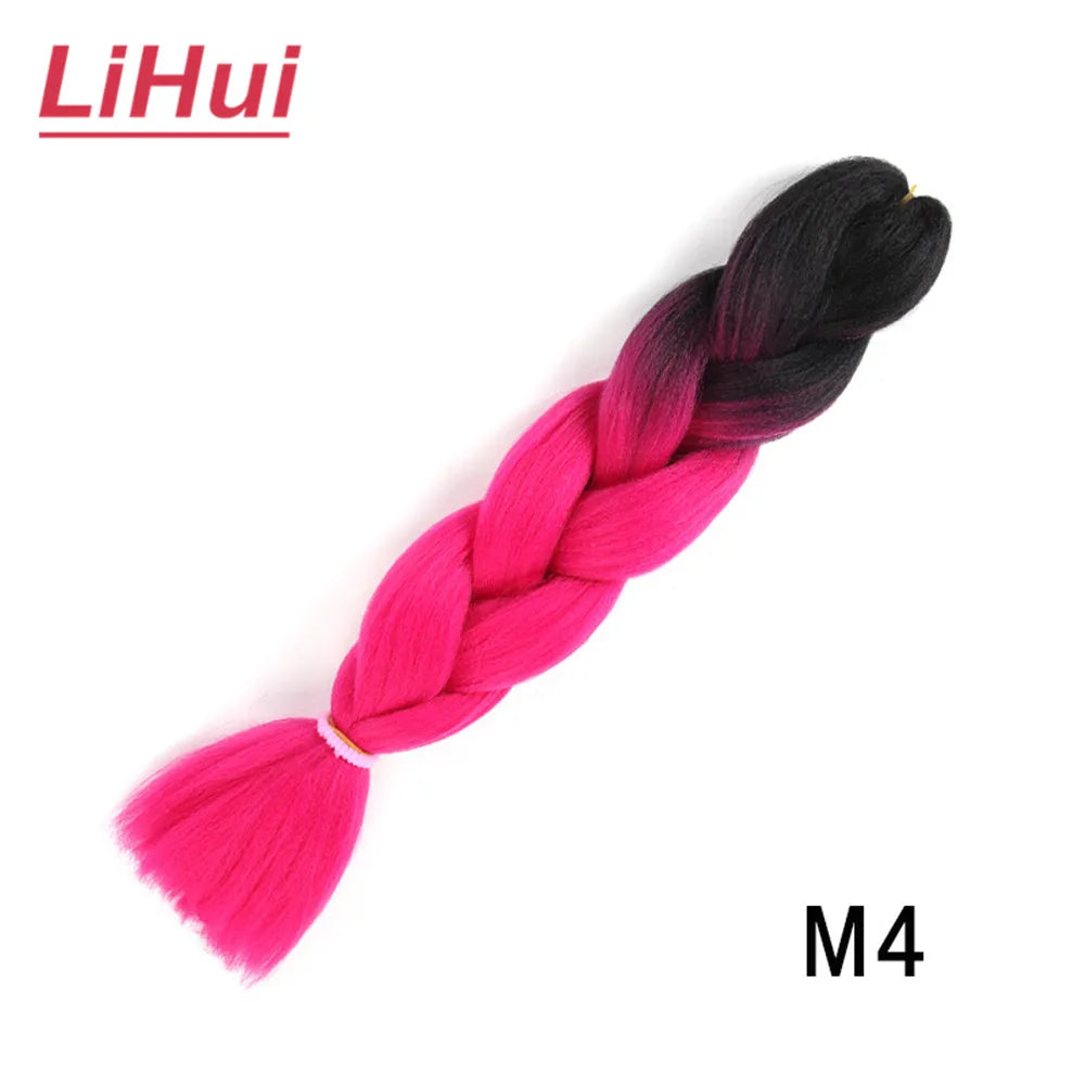 24 Inches Synthetic Braiding Hair Jumbo BraidOmbre Jumbo Hair Extension For Women DIY Hair Braids Purple Pink  Yellow Gray Lihu