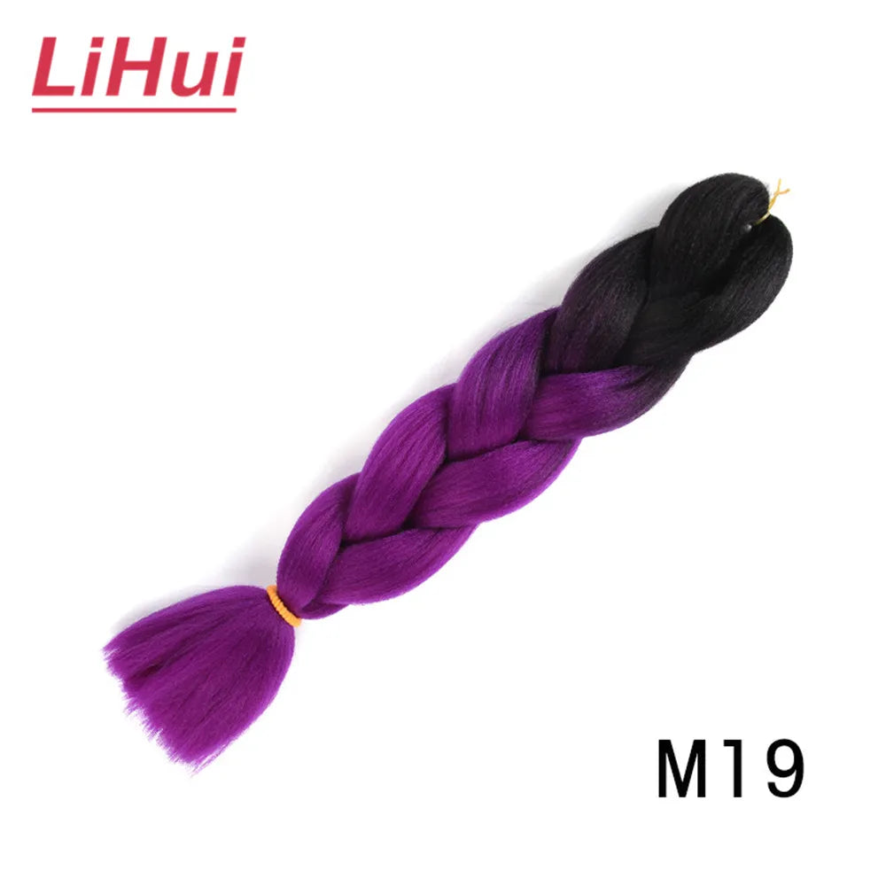 24 Inches Synthetic Braiding Hair Jumbo BraidOmbre Jumbo Hair Extension For Women DIY Hair Braids Purple Pink  Yellow Gray Lihu