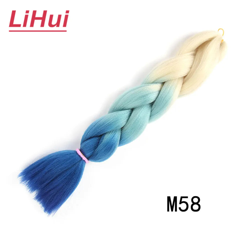 24 Inches Synthetic Braiding Hair Jumbo BraidOmbre Jumbo Hair Extension For Women DIY Hair Braids Purple Pink  Yellow Gray Lihu