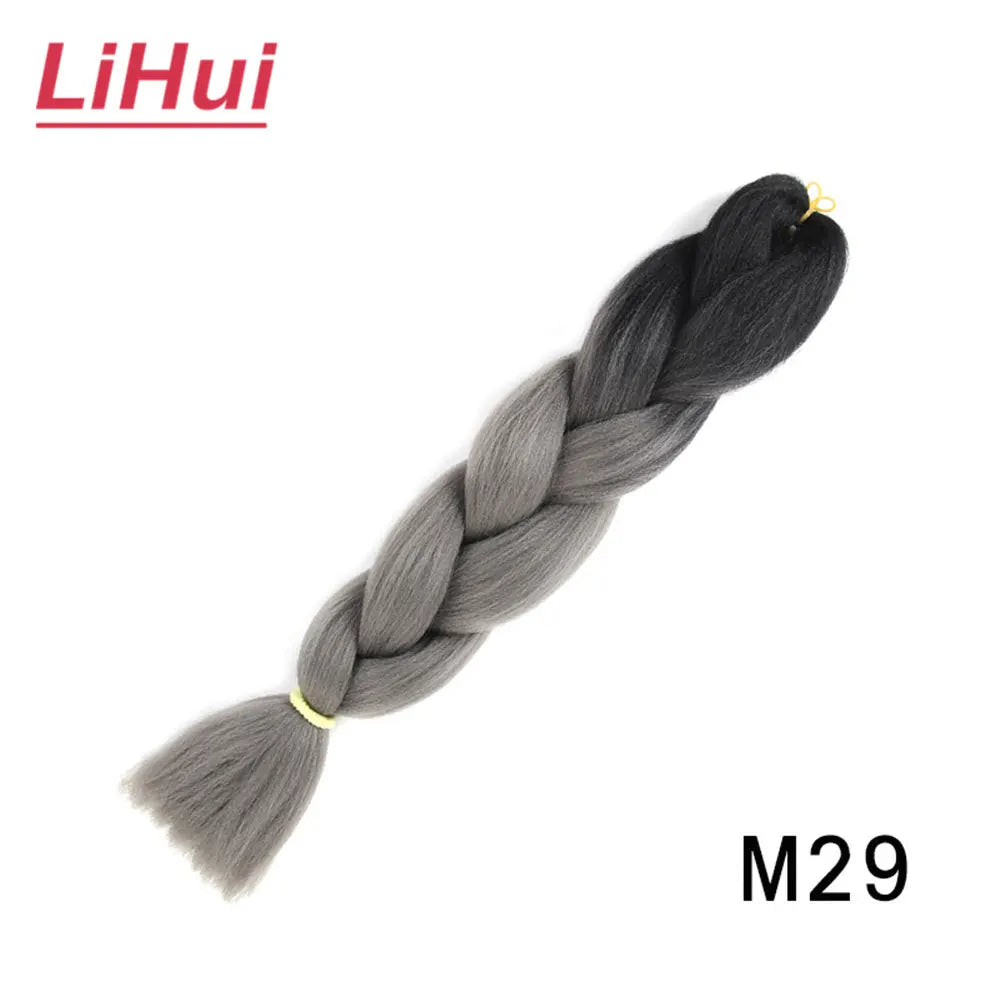 24 Inches Synthetic Braiding Hair Jumbo BraidOmbre Jumbo Hair Extension For Women DIY Hair Braids Purple Pink  Yellow Gray Lihu