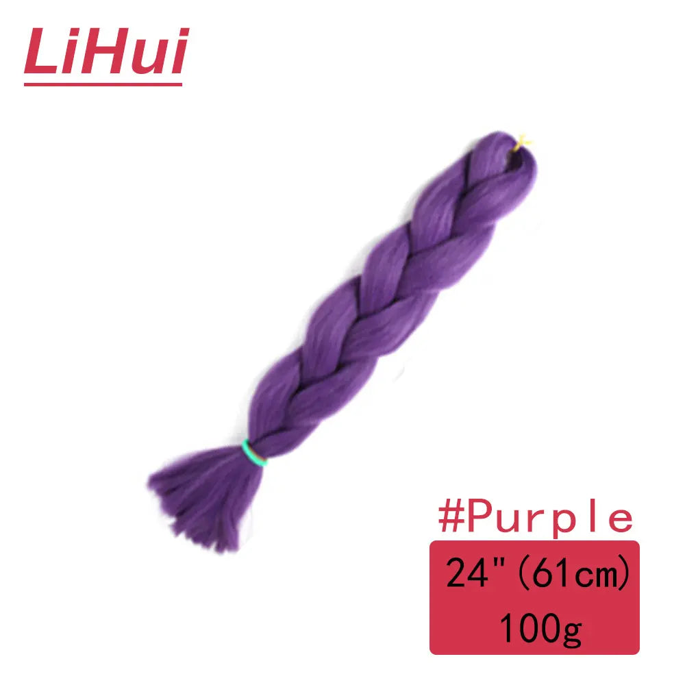24 Inches Synthetic Braiding Hair Jumbo BraidOmbre Jumbo Hair Extension For Women DIY Hair Braids Purple Pink  Yellow Gray Lihu