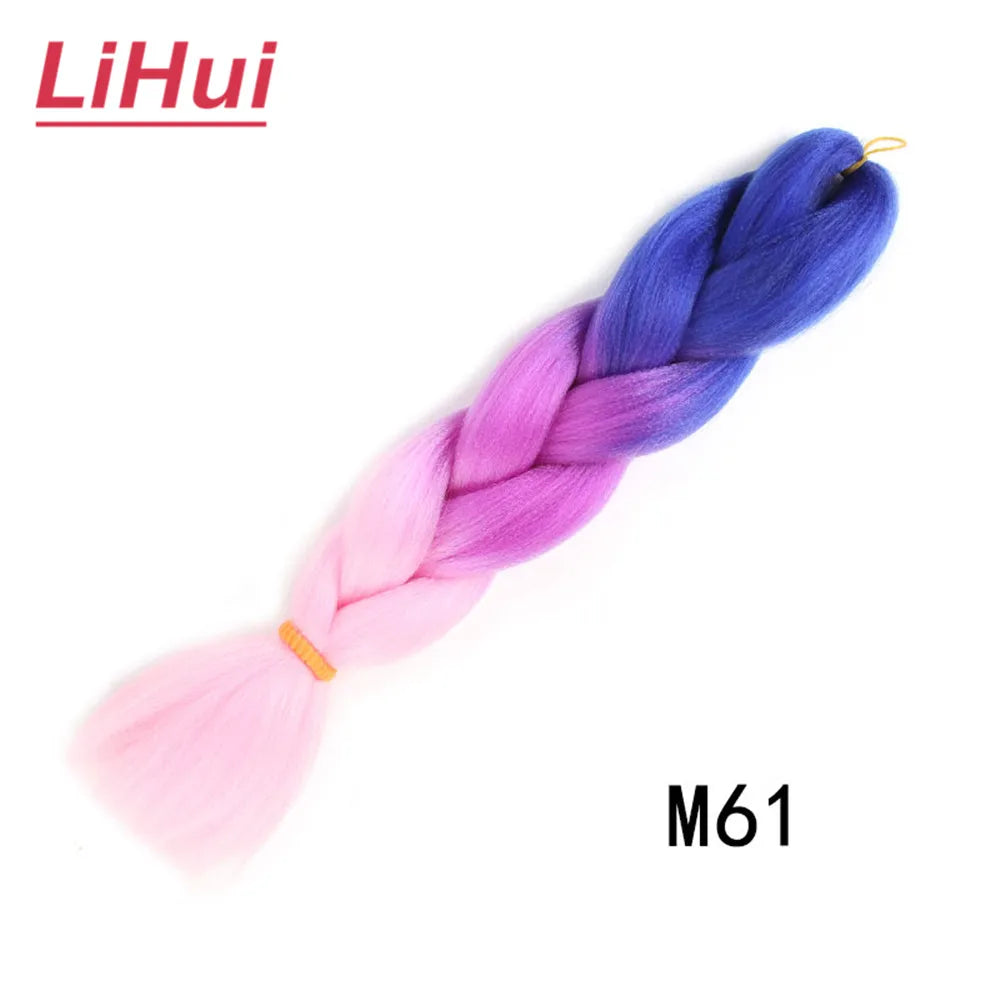 24 Inches Synthetic Braiding Hair Jumbo BraidOmbre Jumbo Hair Extension For Women DIY Hair Braids Purple Pink  Yellow Gray Lihu