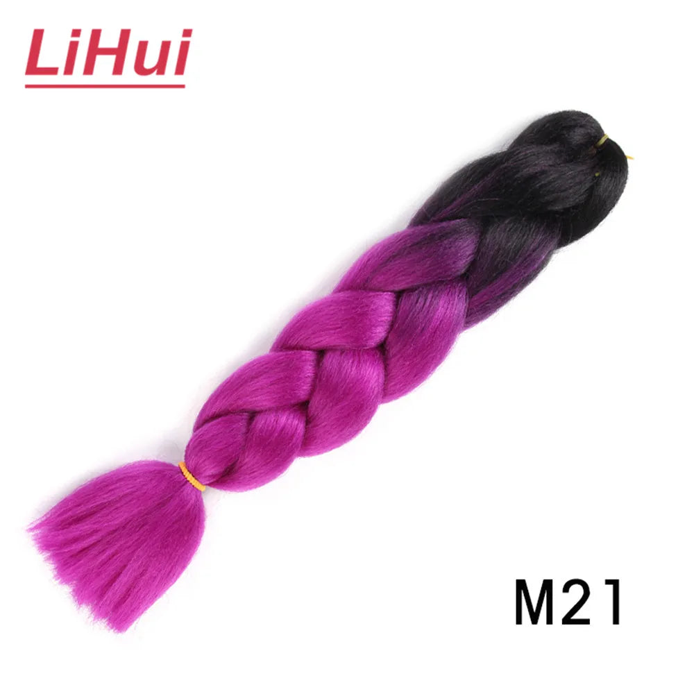 24 Inches Synthetic Braiding Hair Jumbo BraidOmbre Jumbo Hair Extension For Women DIY Hair Braids Purple Pink  Yellow Gray Lihu