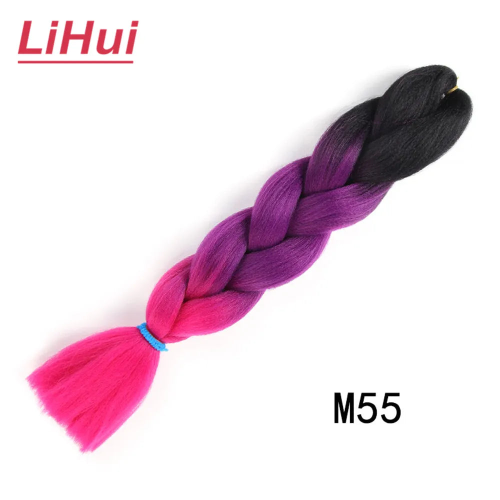 24 Inches Synthetic Braiding Hair Jumbo BraidOmbre Jumbo Hair Extension For Women DIY Hair Braids Purple Pink  Yellow Gray Lihu