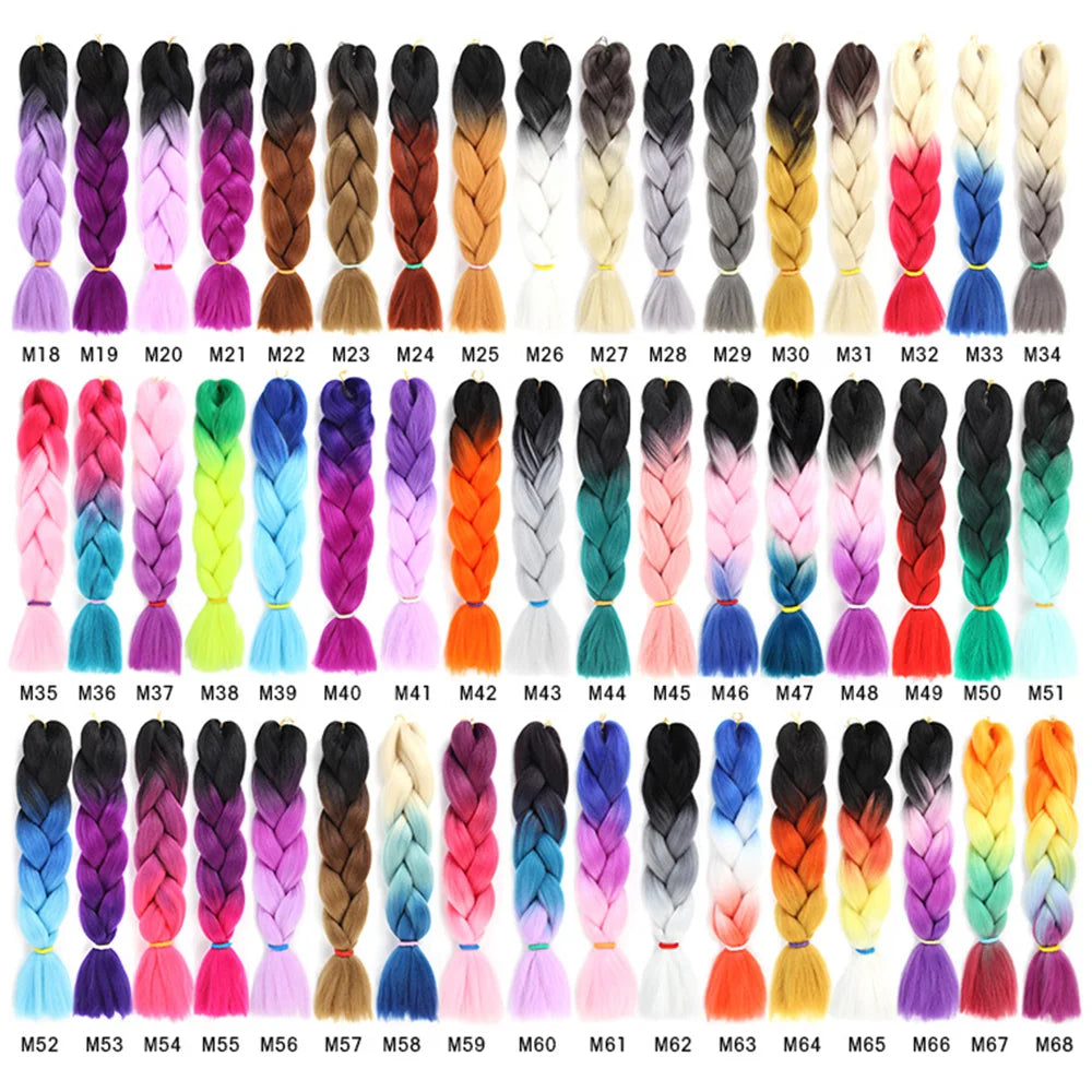 24 Inches Synthetic Braiding Hair Jumbo BraidOmbre Jumbo Hair Extension For Women DIY Hair Braids Purple Pink  Yellow Gray Lihu