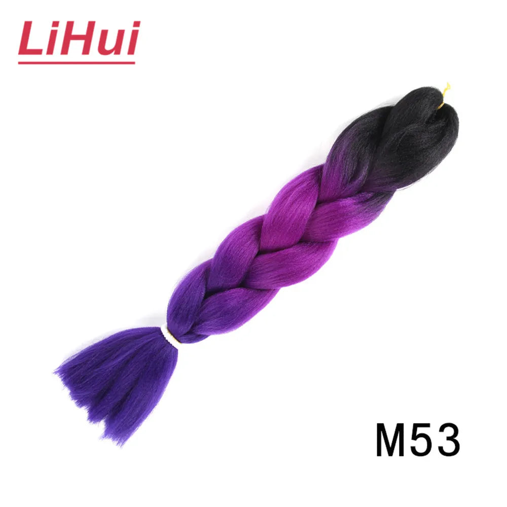 24 Inches Synthetic Braiding Hair Jumbo BraidOmbre Jumbo Hair Extension For Women DIY Hair Braids Purple Pink  Yellow Gray Lihu