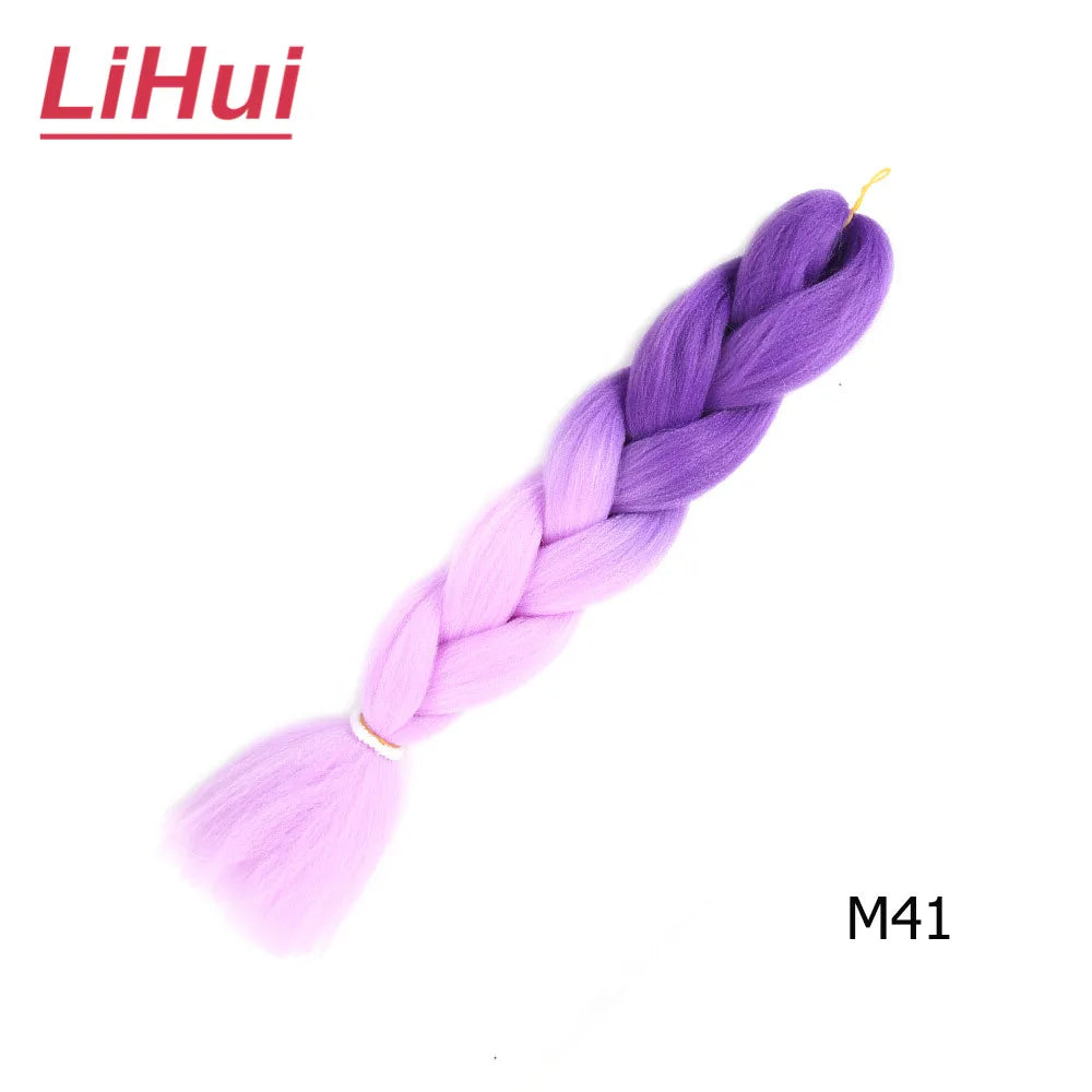 24 Inches Synthetic Braiding Hair Jumbo BraidOmbre Jumbo Hair Extension For Women DIY Hair Braids Purple Pink  Yellow Gray Lihu