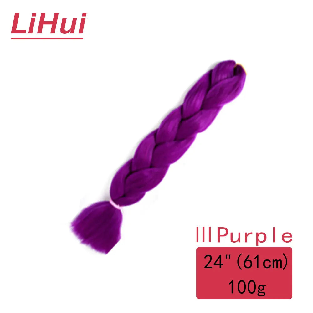 24 Inches Synthetic Braiding Hair Jumbo BraidOmbre Jumbo Hair Extension For Women DIY Hair Braids Purple Pink  Yellow Gray Lihu