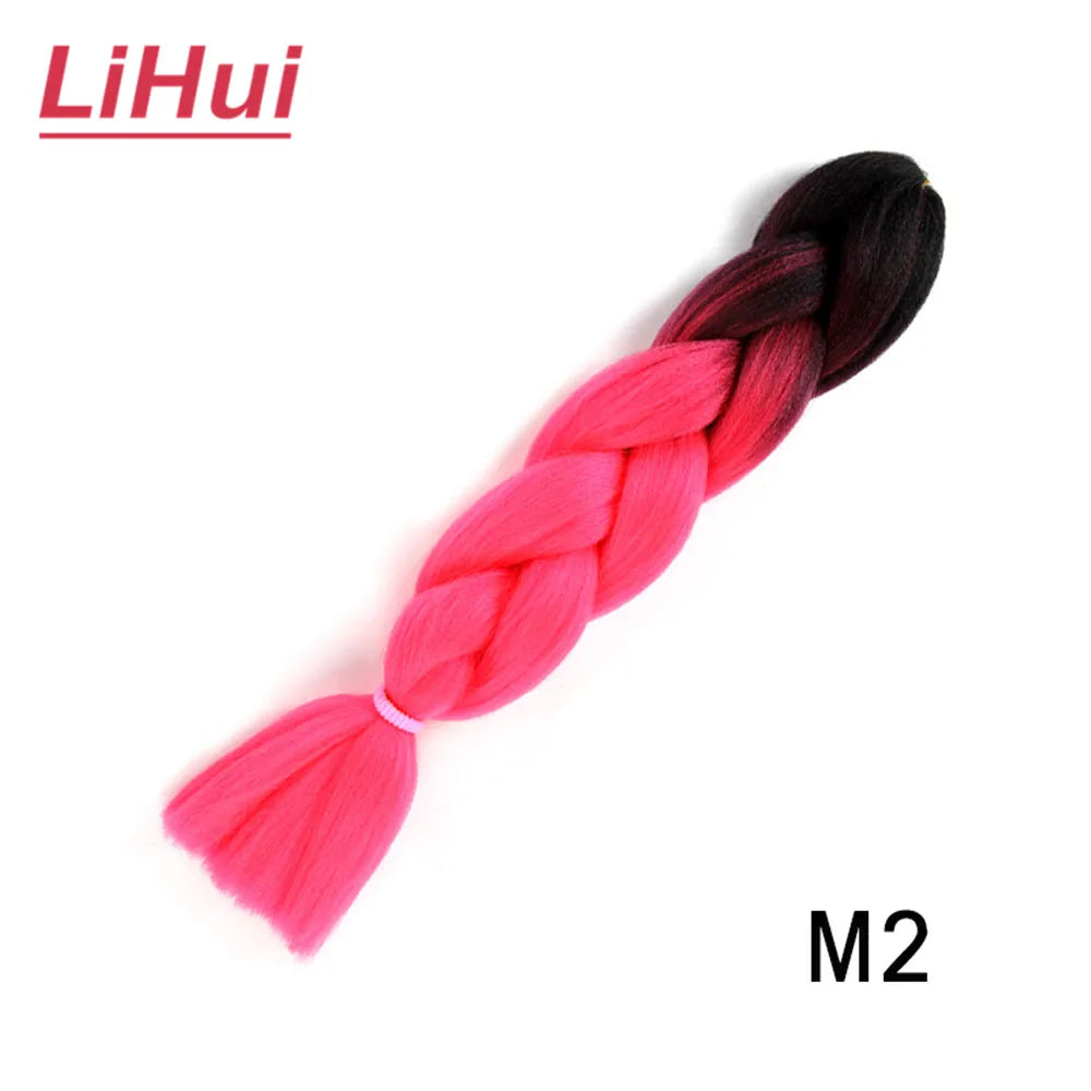 24 Inches Synthetic Braiding Hair Jumbo BraidOmbre Jumbo Hair Extension For Women DIY Hair Braids Purple Pink  Yellow Gray Lihu