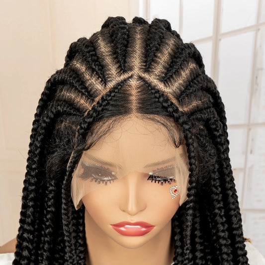 34inch Synthetic Full Lace Front Wig Cornrow Braided Wigs for Black Women Knotless Box Braided Lace Wig Faux Locs Braids Wigs