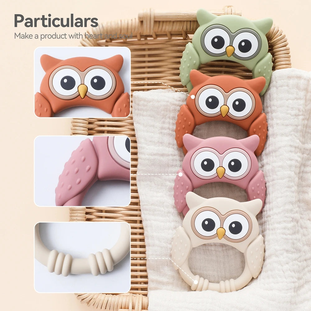 Cartoon Owl Silicone Teether – Food-Grade Soothing Toy for Babies