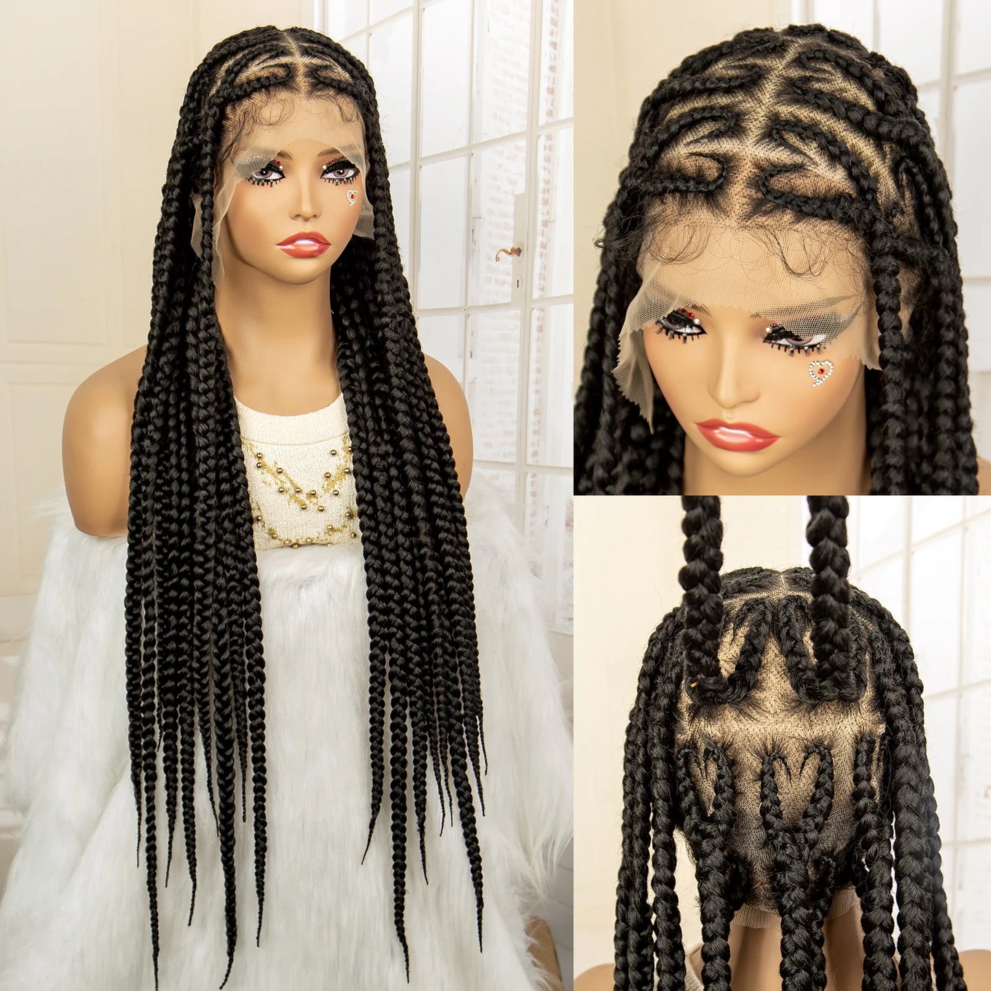 New Synthetic Full Lace Heart Knotless Braiding Wig Afro Cornrow Braided Wigs for Black Women with Baby Hair Box Braids Wigs