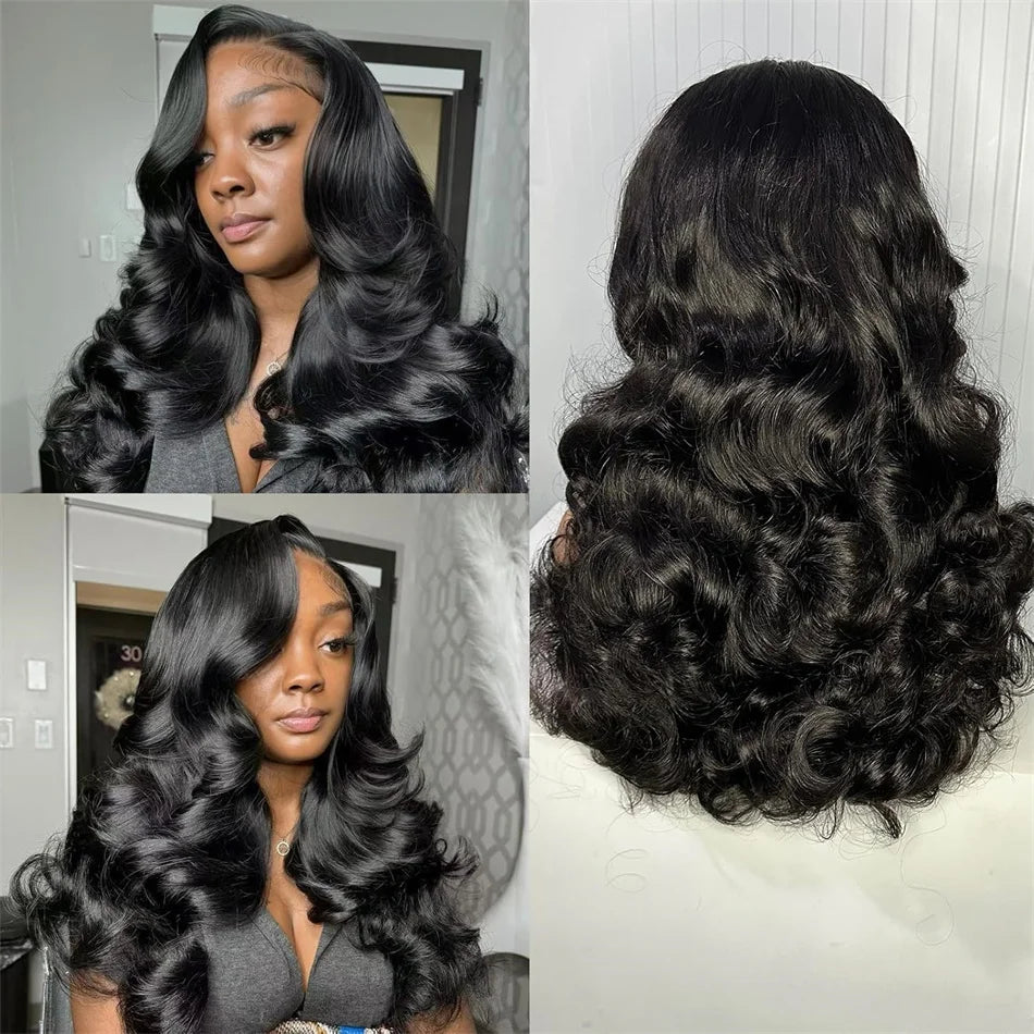 250% Density 100% Vietnamese Loose Wave Wig 13x4 Frontal Bouncy Wave Wig with Human Hair Natural Black For Black Women 14-22Inch