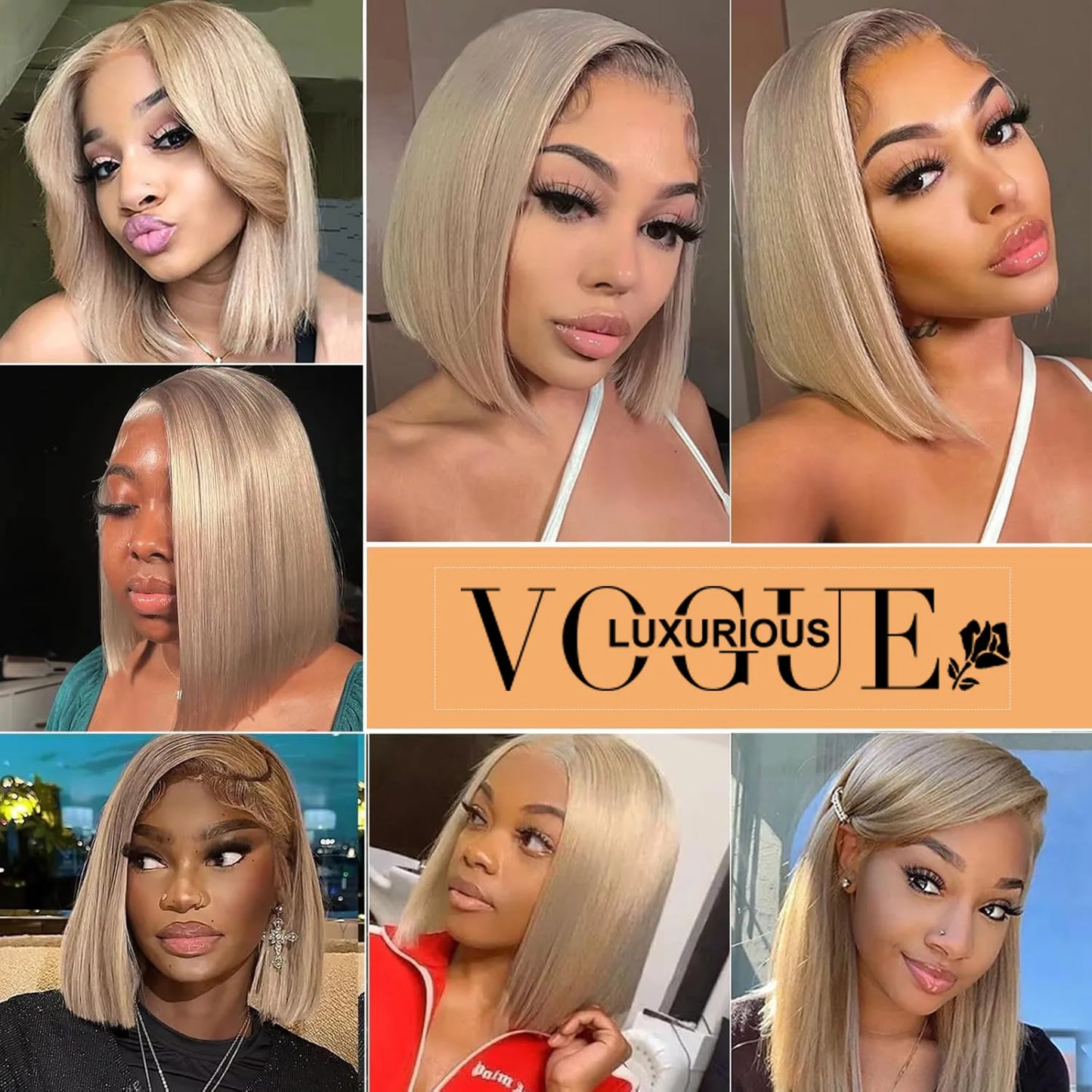 LUX VOGUE Ash Blonde Short Bob Wig Human Hair 180% Density Pre Plucked Glueless Brazilian Virgin Human Hair Wigs For Black Women