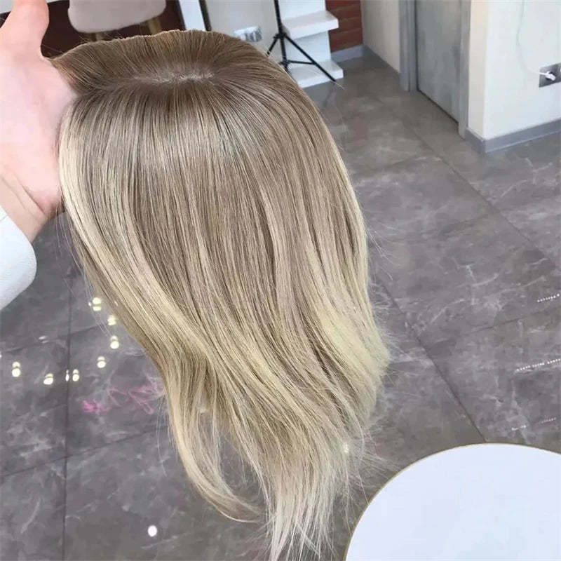 14 Inch Brown Highlight Short Bob Wavy Synthetic Wigs Dark Roots For Women Daily Use Ash Blonde Wig Pre Plucked Curly Hair Wig