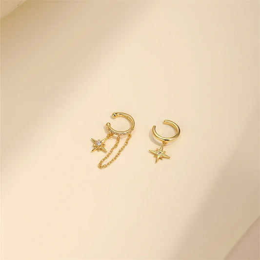 ROXI 925 Sterling Silver Zircon 8 pointed star Charms Clip Earrings For Women INS 1Piece No Piercing Earring Party Jewelry