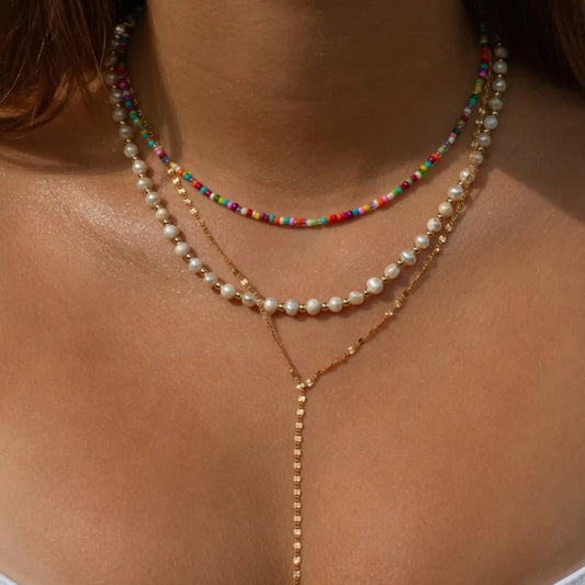 Bohemian Multilayer Handmade Mixed Chain for Woman Fashion Necklaces Water Droplet Crystal Pendant Jewelry Gift 2023 New