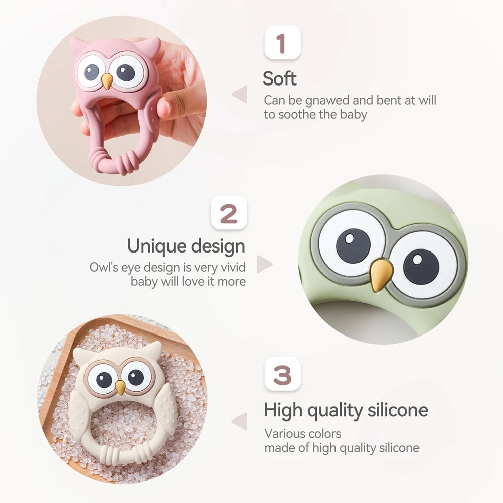 Cartoon Owl Silicone Teether – Food-Grade Soothing Toy for Babies