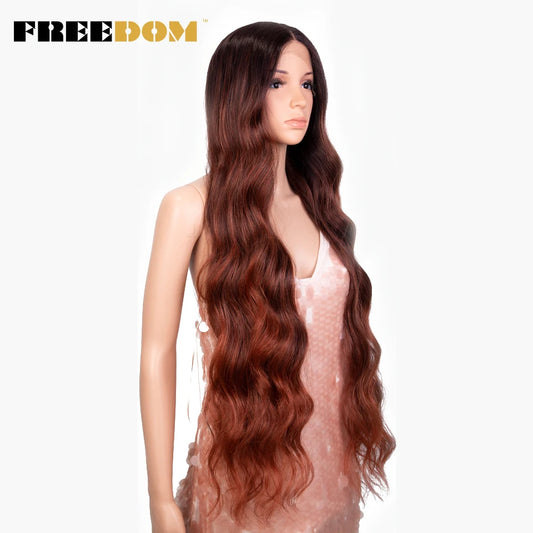 FREEDOM Synthetic Lace Front Wig 36 inch Body Wave Wigs For Women Ombre Blonde Ginger Highlight Wig Long Wavy Cosplay Wigs