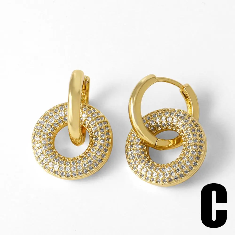 Chunky White Pearl Hoop Earrings for Women Copper CZ Crystal Ear Hoops Gold Plated Jewelry Gifts erss11