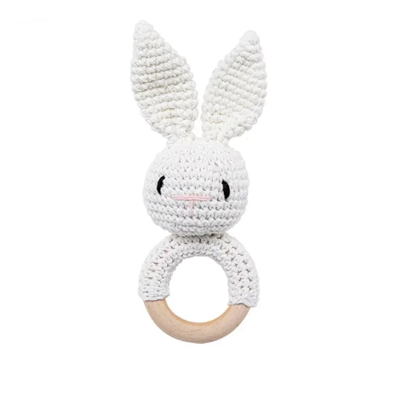 Baby Crochet Rattle Wooden Teether Toy – BPA-Free Rodent Rabbit Rattle for Newborns