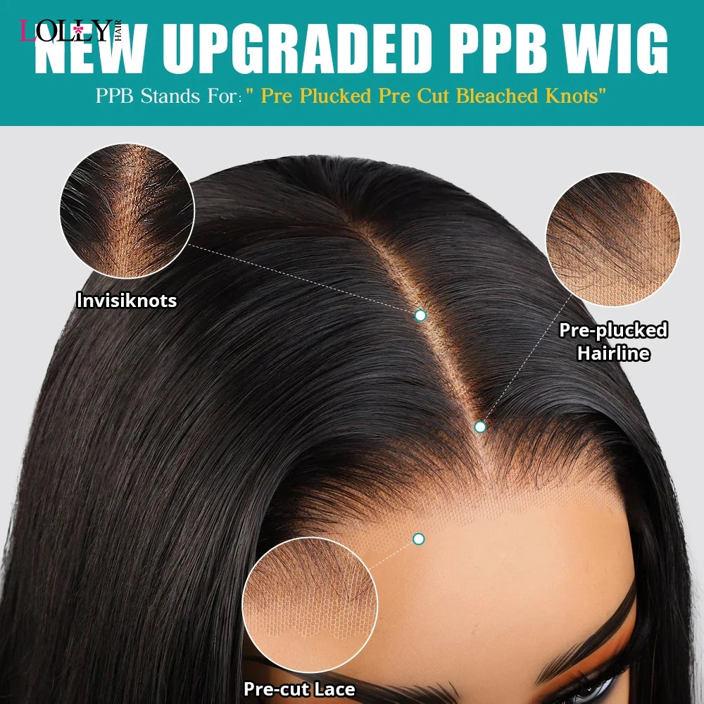 Glueless Wig Bleached Knots Pre Plucked Upgraded 5X5 Lace Front Wigs Pre Cut Straight Natural Color 100% Human Hair For Women