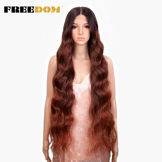 FREEDOM Synthetic Lace Front Wig 36 inch Body Wave Wigs For Women Ombre Blonde Ginger Highlight Wig Long Wavy Cosplay Wigs