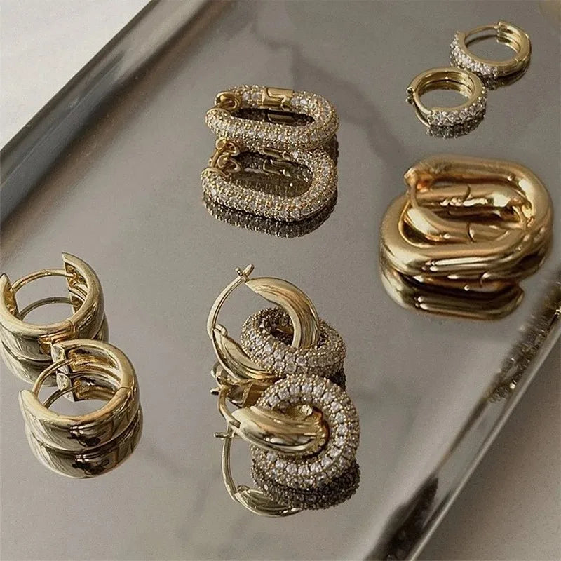 Fashion CZ Zircon Round Huggie Hoop Earrings for Women Geometric U Shape Ear Buckle Hoops Gold Plated Jewelry