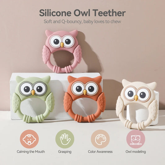 Cartoon Owl Silicone Teether – Food-Grade Soothing Toy for Babies