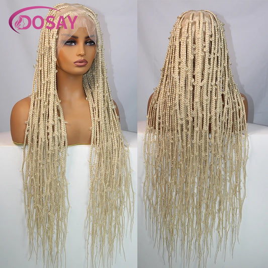 36" Butterfly Braided Wig 613 Blonde Synthetic Full Lace Wigs Jungle Braiding Hair Wigs Burgundy Goddess Locs Box Braids Wig