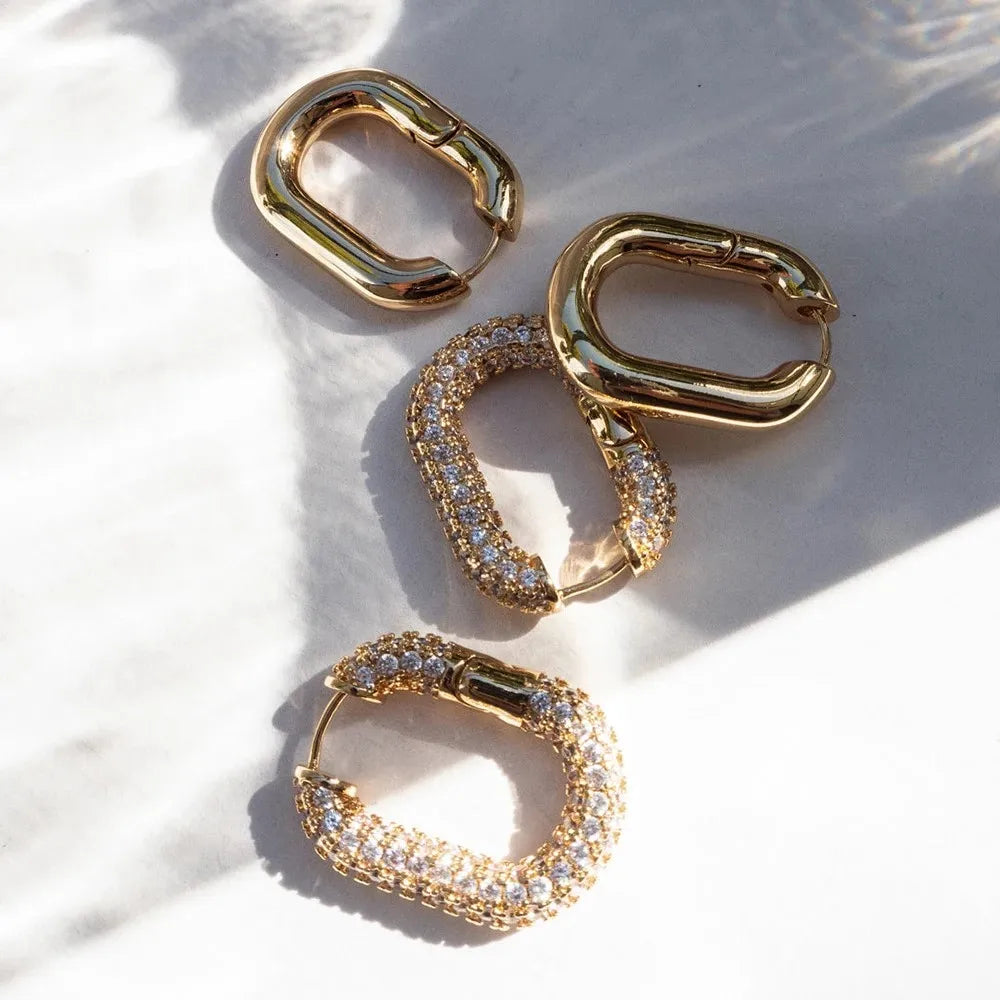 Fashion CZ Zircon Round Huggie Hoop Earrings for Women Geometric U Shape Ear Buckle Hoops Gold Plated Jewelry