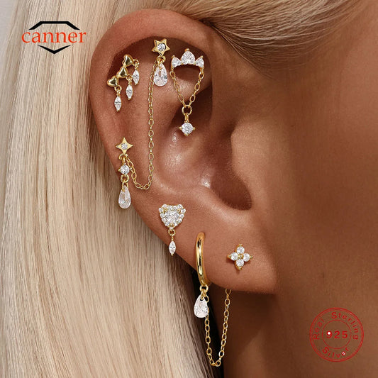 CANNER 1PC Tassel Chain 925 Sterling Silver Flower Drop Earrings For Women Ins Minimalism Exquisite Heart Shape Earrings Jewelry
