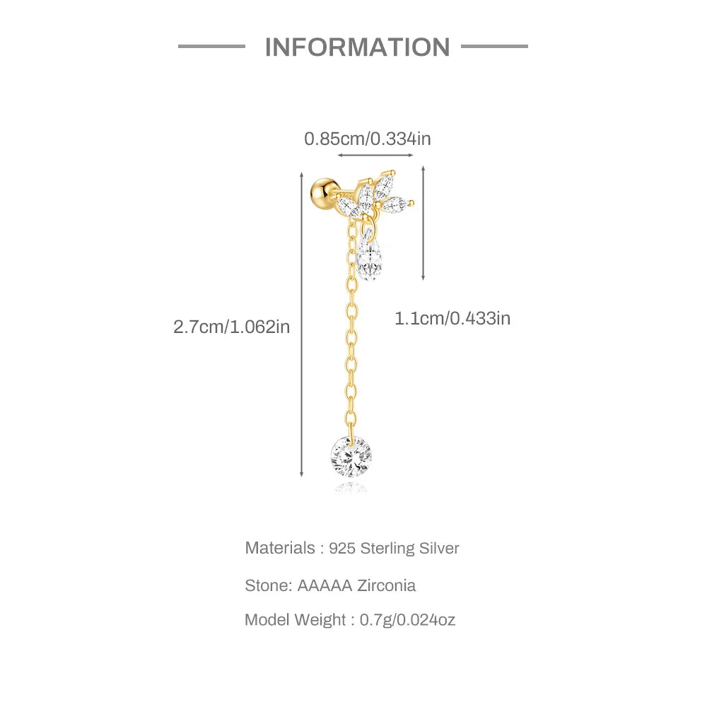 CANNER 1PC Tassel Chain 925 Sterling Silver Flower Drop Earrings For Women Ins Minimalism Exquisite Heart Shape Earrings Jewelry