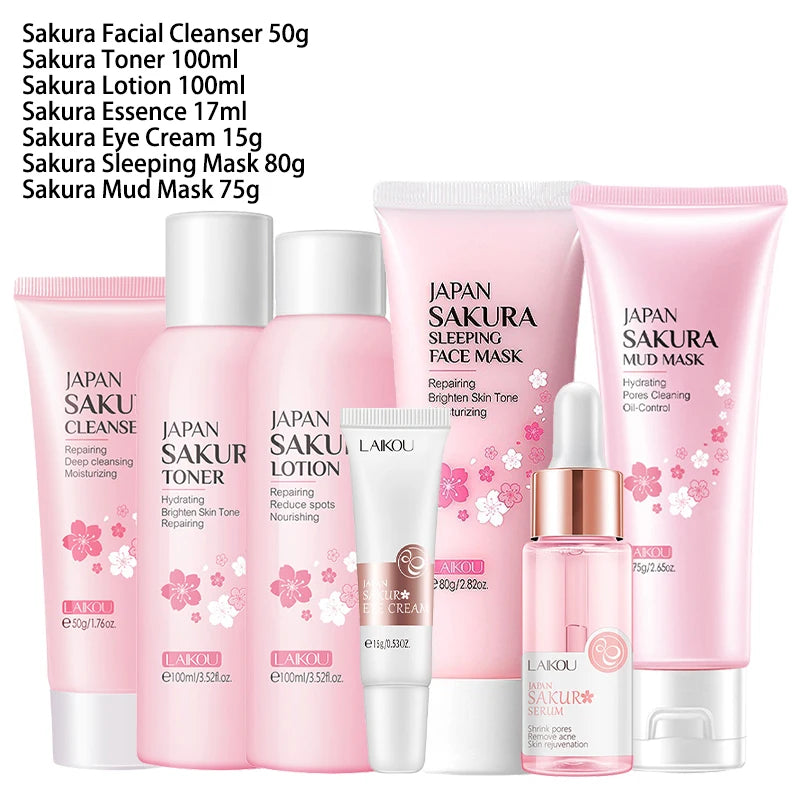 🌸 LAIKOU 9pcs Sakura Skin Care Set – Radiance & Hydration
