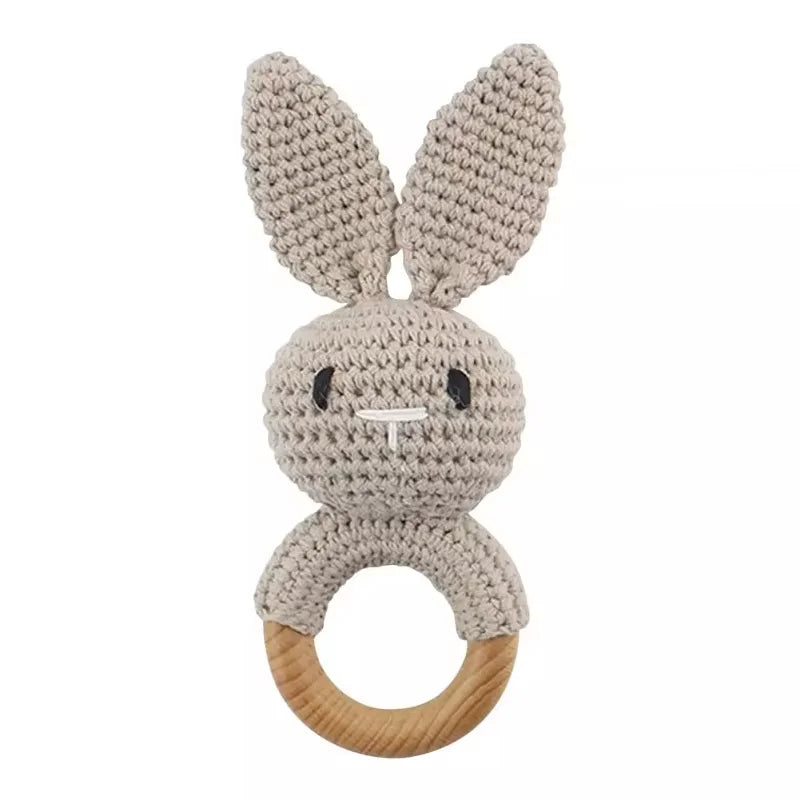 Baby Crochet Rattle Wooden Teether Toy – BPA-Free Rodent Rabbit Rattle for Newborns