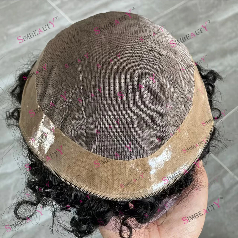 8mm Afro Man Toupee 100% Human Hair System Kinky Curly Weave Unit Toupets for Men Breathable Mono Lace&NPU Capillary Prosthesis