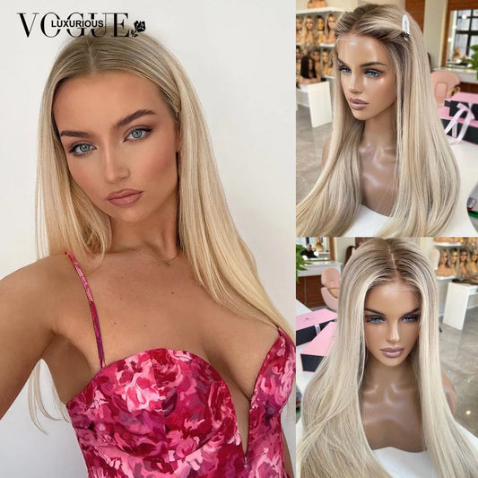 Cream Blonde Straight 100% Real Human Hair Wig Ash Blonde 200% Density Salon Hair Coloring Wig 13x6 Lace Front Wig For Women