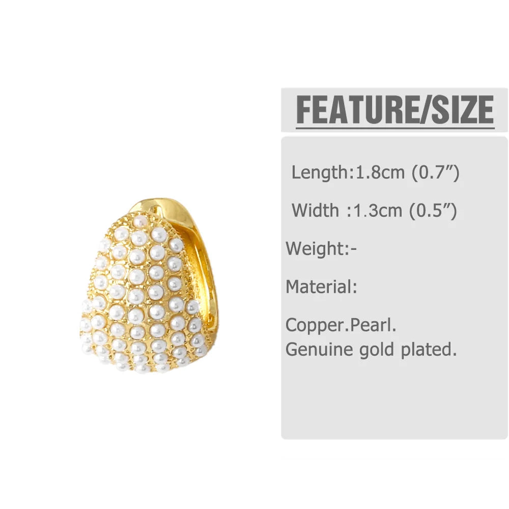 Chunky White Pearl Hoop Earrings for Women Copper CZ Crystal Ear Hoops Gold Plated Jewelry Gifts erss11