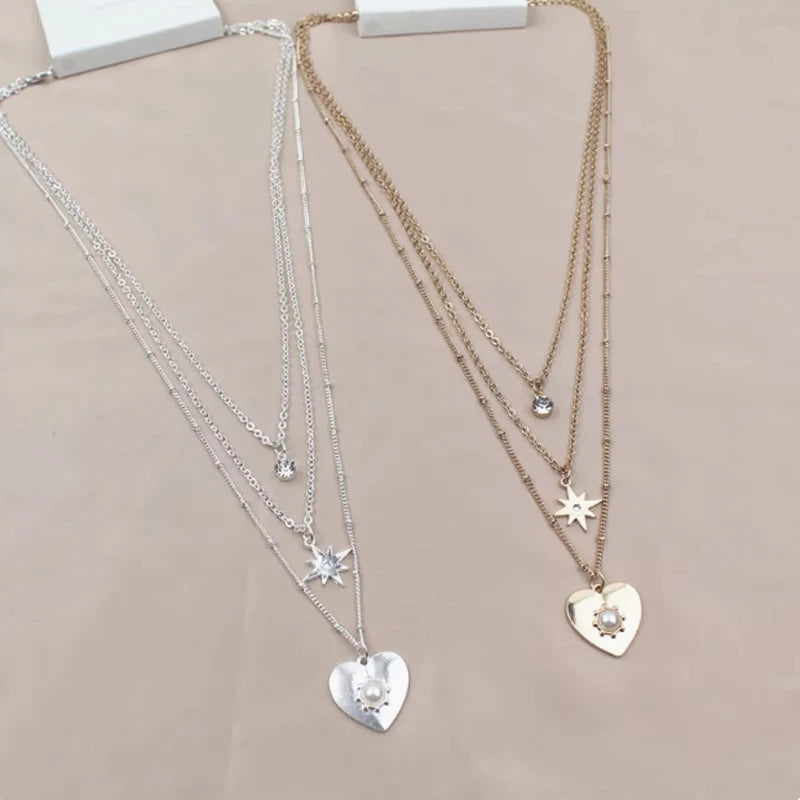 New 925 Sterling Silver Three-Layer Round Necklace Simple O-Chain Love Pendant Chain Party Gift For Women Exquisite Fine Jewelry