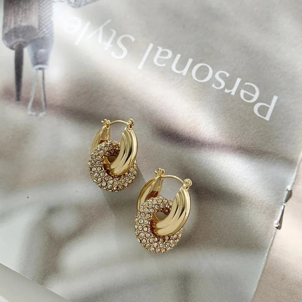 Fashion CZ Zircon Round Huggie Hoop Earrings for Women Geometric U Shape Ear Buckle Hoops Gold Plated Jewelry