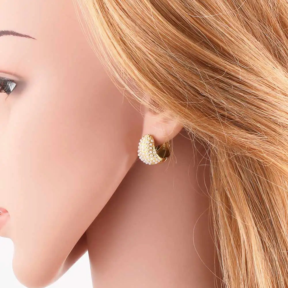 Chunky White Pearl Hoop Earrings for Women Copper CZ Crystal Ear Hoops Gold Plated Jewelry Gifts erss11