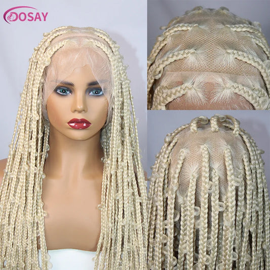 36" Butterfly Braided Wig 613 Blonde Synthetic Full Lace Wigs Jungle Braiding Hair Wigs Burgundy Goddess Locs Box Braids Wig