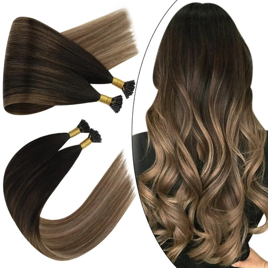 Ugeat I Tip Hair Extensions Human Hair Remy Fusion Hair 14-24 " 40g/80g Natural Straight Pre Bonded Hair Extensions