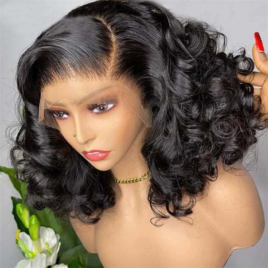 250% Density 100% Vietnamese Loose Wave Wig 13x4 Frontal Bouncy Wave Wig with Human Hair Natural Black For Black Women 14-22Inch